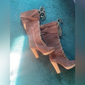 Knee high, high heeled, suede boots size 9